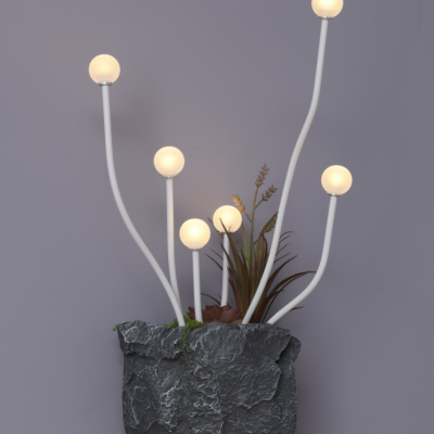 Plant-Shaped Stone Wall Lamp with LED Globe Lights
